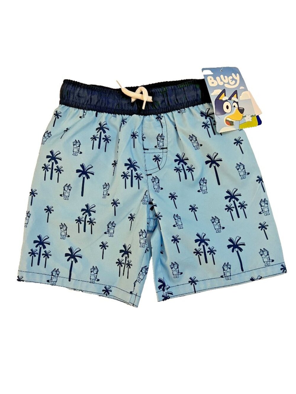 Boys Bluey Swim Trunks Blue Palm Trees Sz 5T NWT